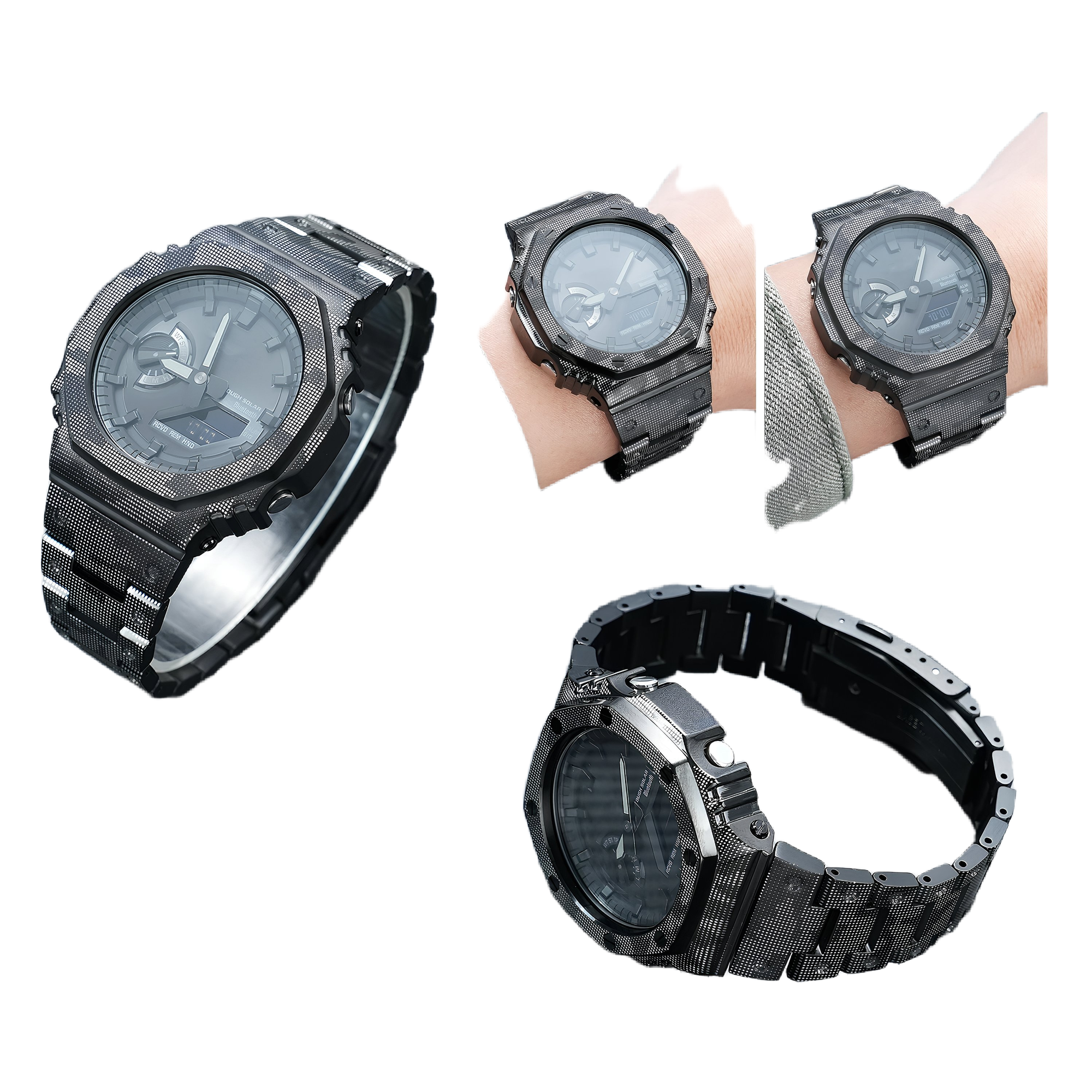 Titanium Alloy Case & Strap Mod Kit for Casio G-Shock GA-2100 / GA-B2100 – Black Camo - Image 5