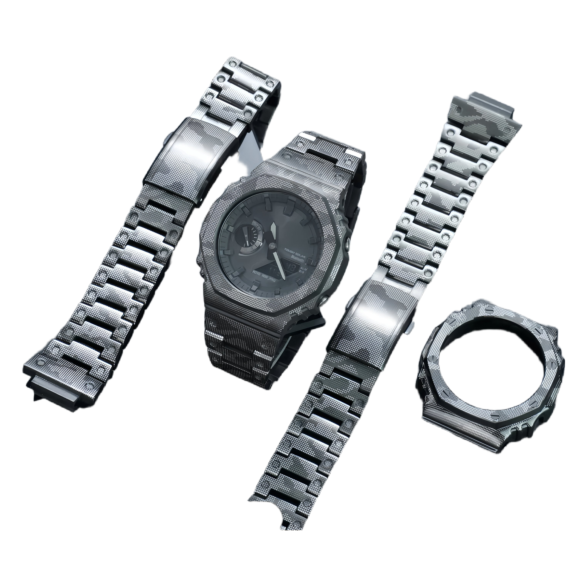 Titanium Alloy Case & Strap Mod Kit for Casio G-Shock GA-2100 / GA-B2100 – Black Camo